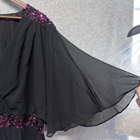 NWT City Chic Black Sheer Sequin Faux Wrap Party Cocktail Dress 24/XXL Holiday - Picture 7 of 14